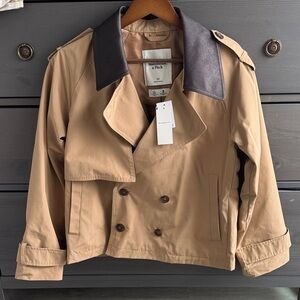 Abercrombie & Fitch Camel Cropped Trench with Faux Leather Collar NWT